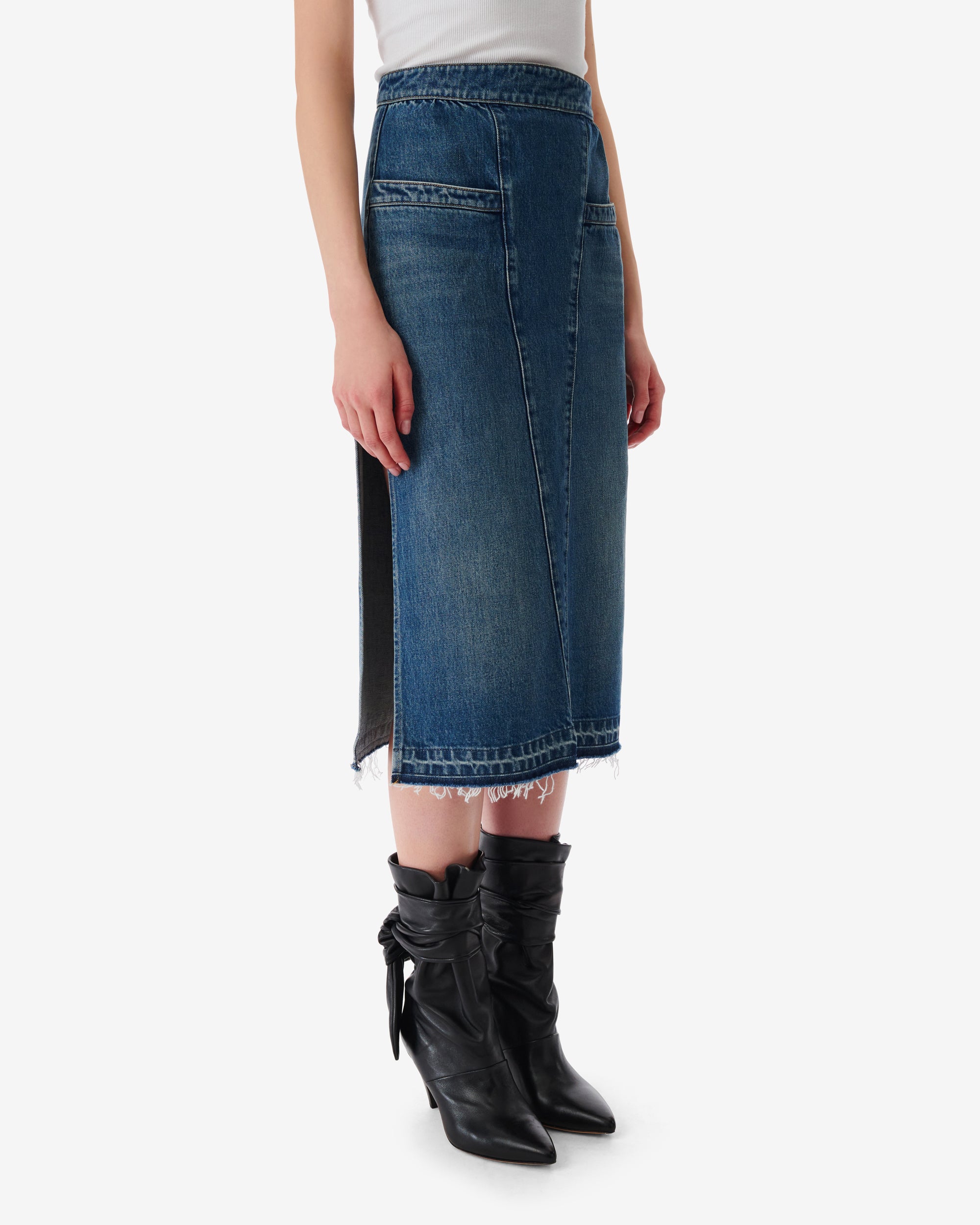 Lamy midi skirt in denim - Mid Blue Used
