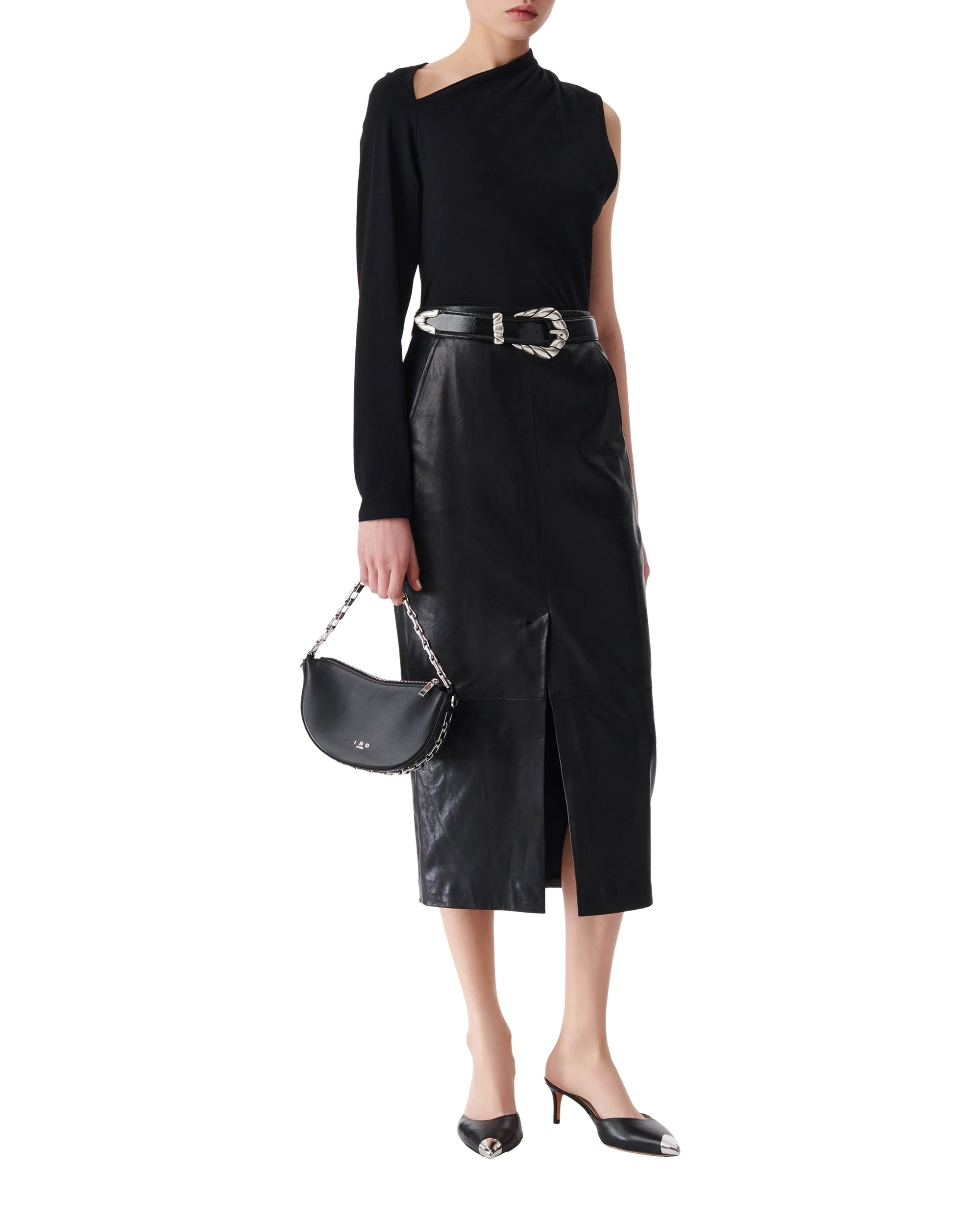Nadia midi skirt in leather - Black