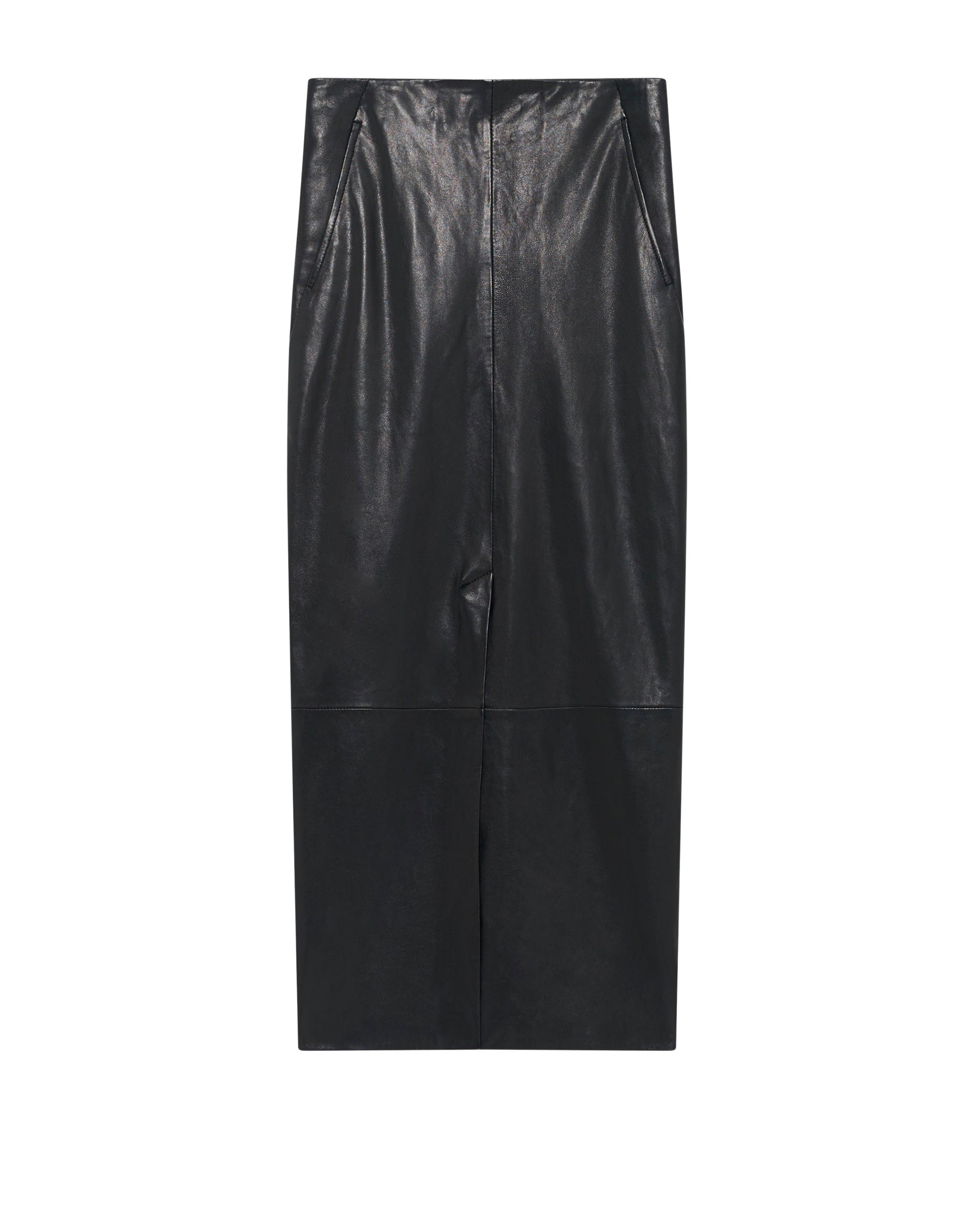 Nadia midi skirt in leather - Black