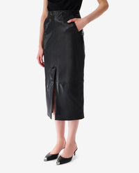 Nadia midi skirt in leather - Black