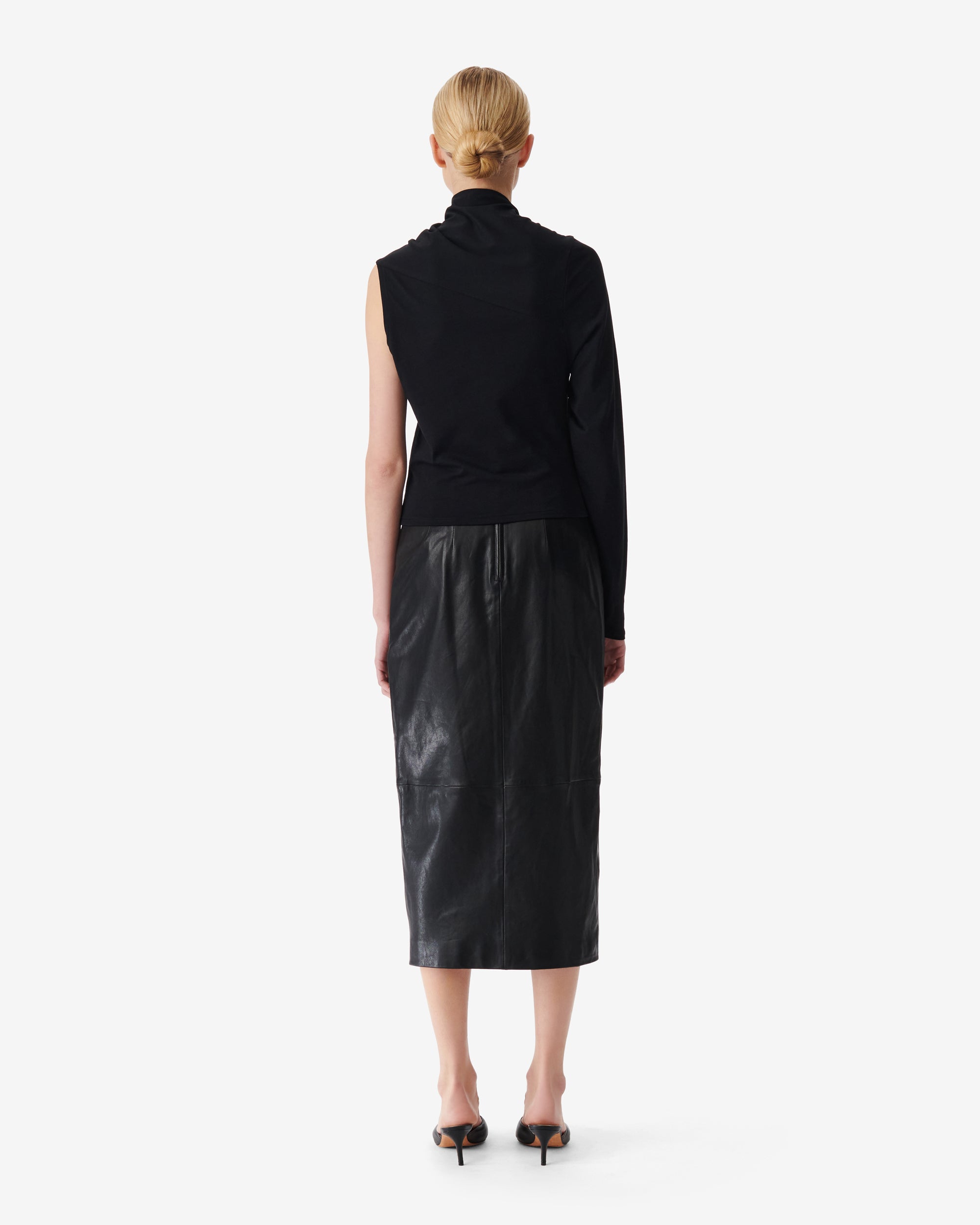 Nadia midi skirt in leather - Black