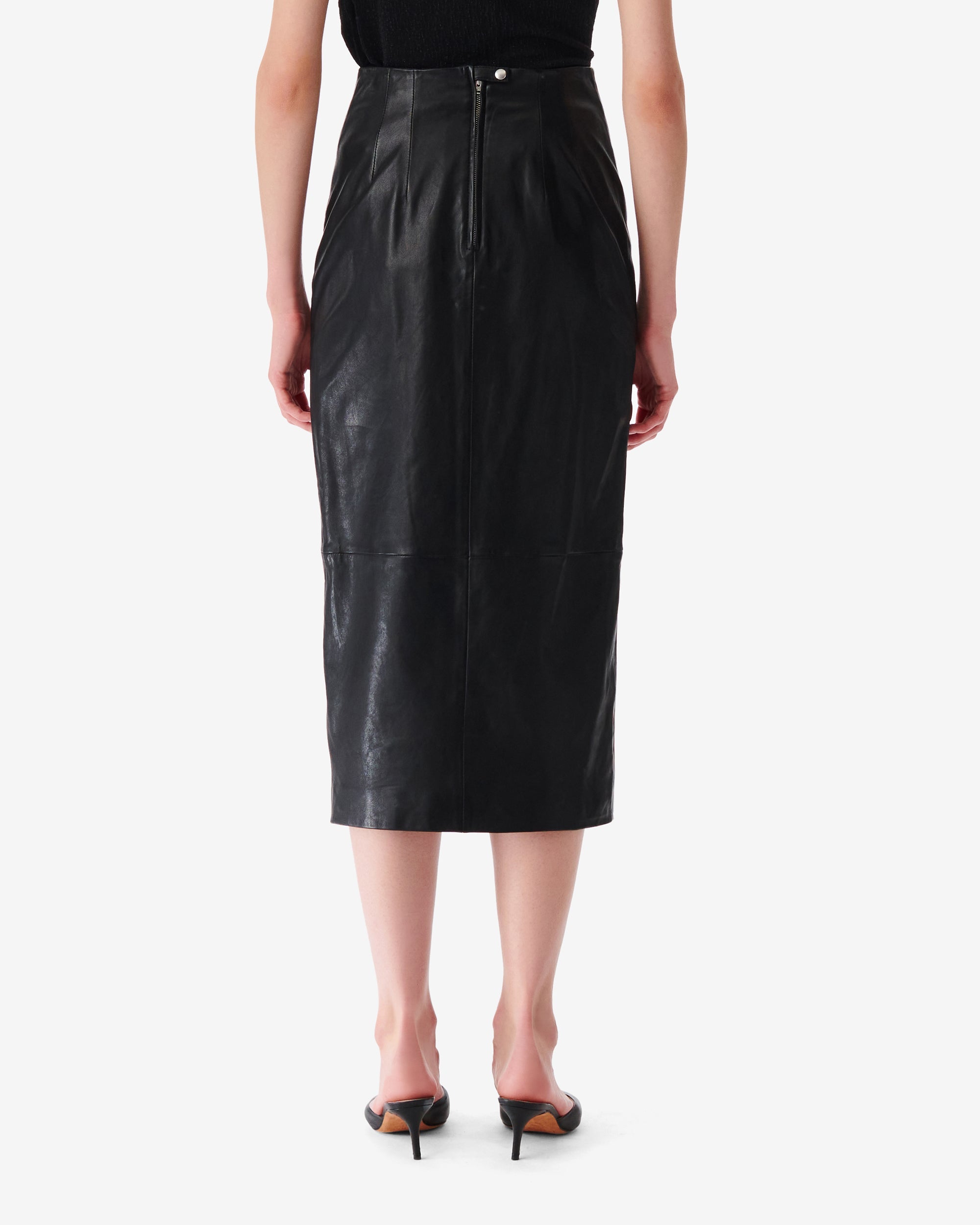 Nadia midi skirt in leather - Black