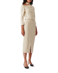 Nadia midi skirt in leather - Ecru