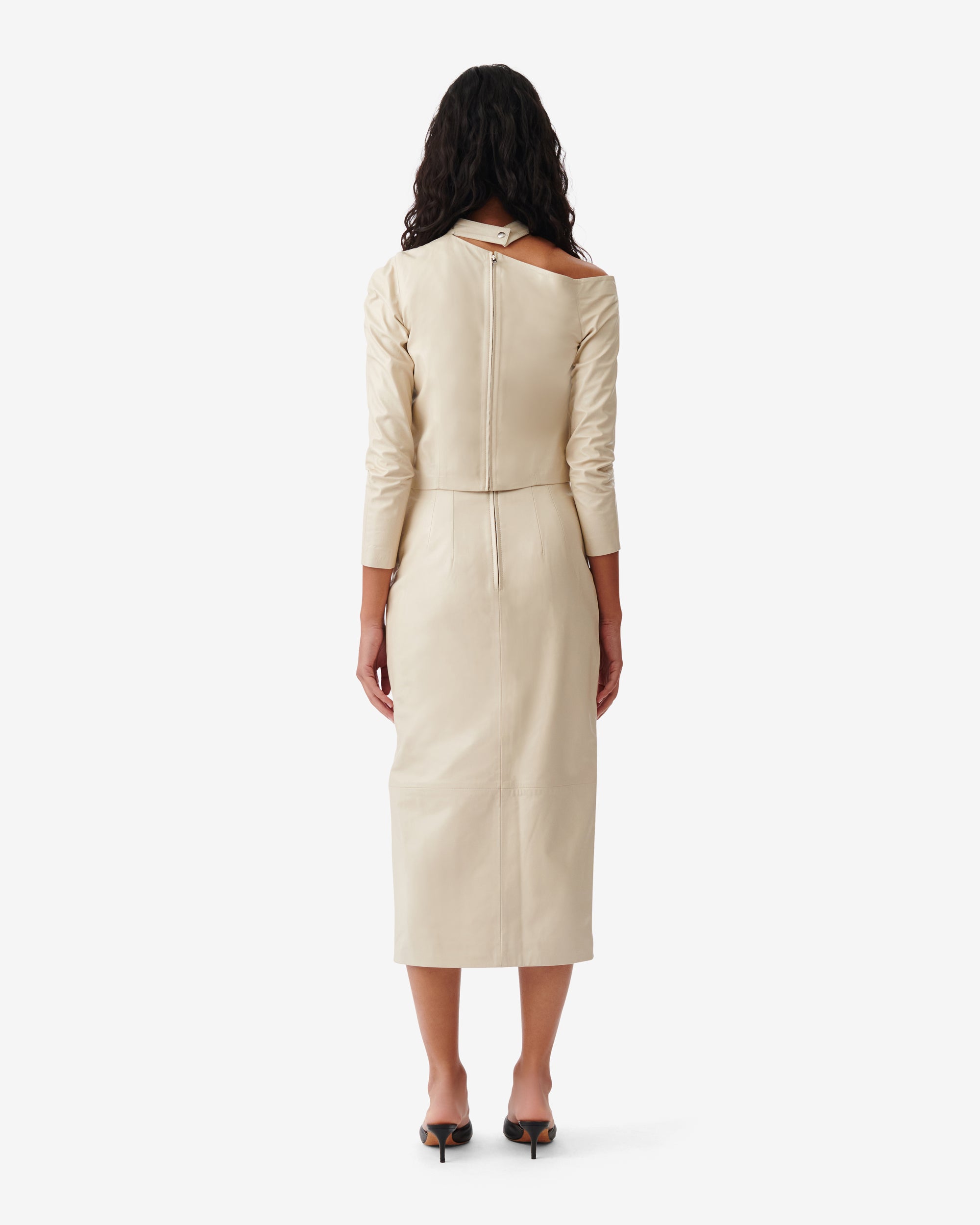 Nadia midi skirt in leather - Ecru