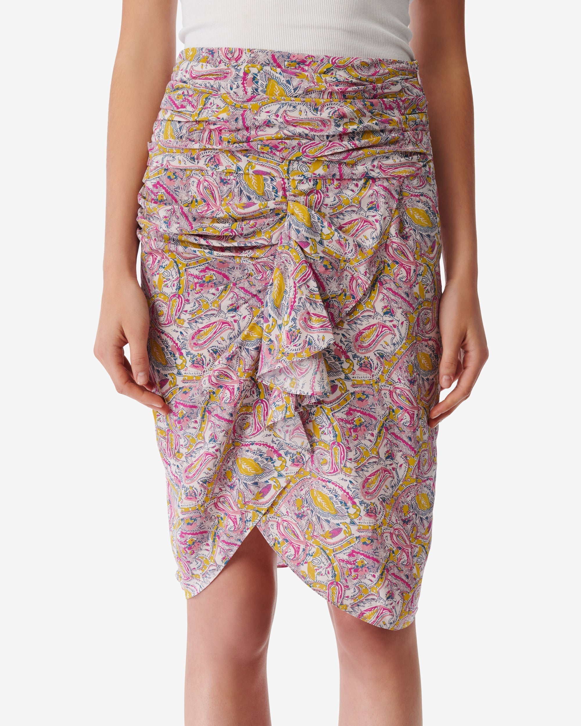 Tamio long skirt in silk - Ecru & Pink