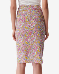 Tamio long skirt in silk - Ecru & Pink