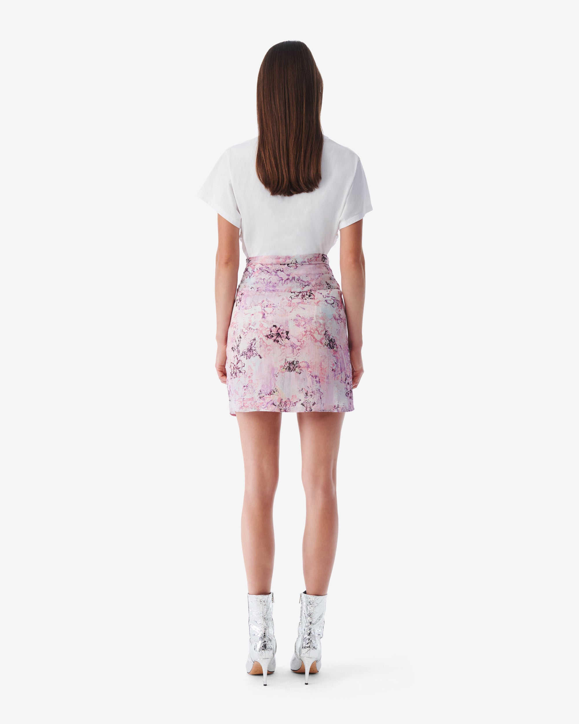 Theoline short skirt in silk - Ecru & Light Pink