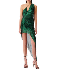 Beach asymmetric dress in silk - Green