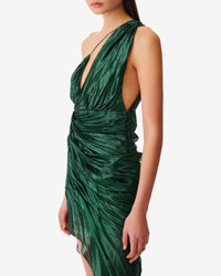 Beach asymmetric dress in silk - Green