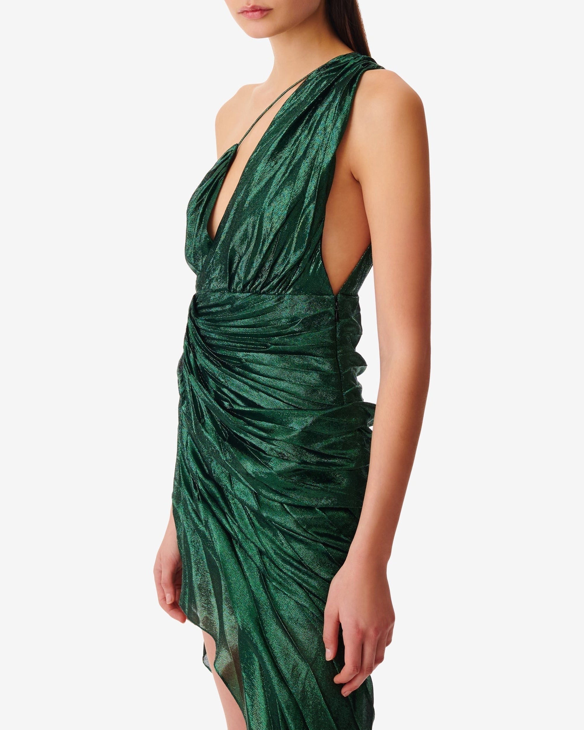 Beach asymmetric dress in silk - Green