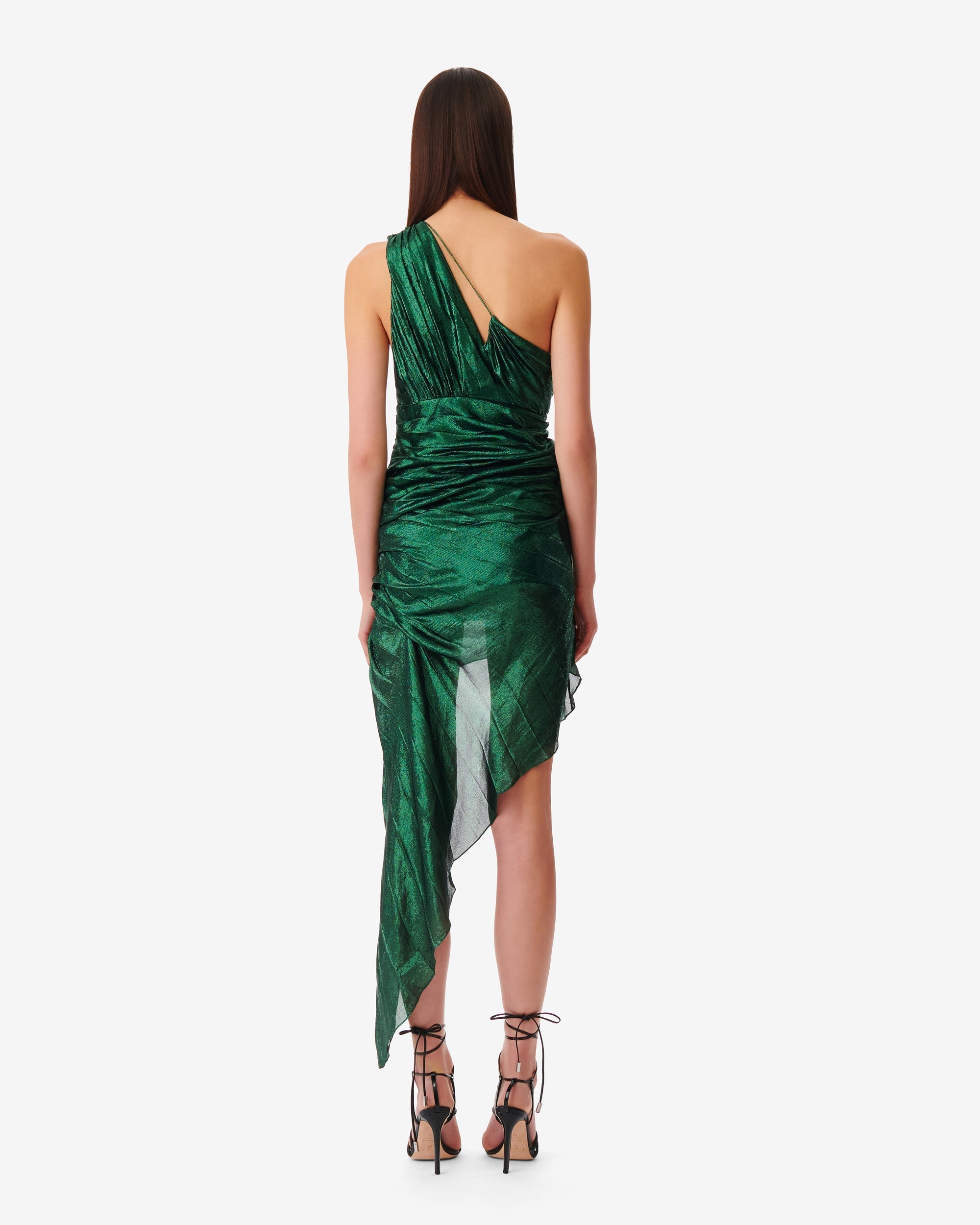 Beach asymmetric dress in silk - Green