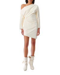 Calla short dress in leather - Natural White