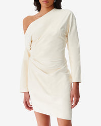 Calla short dress in leather - Natural White