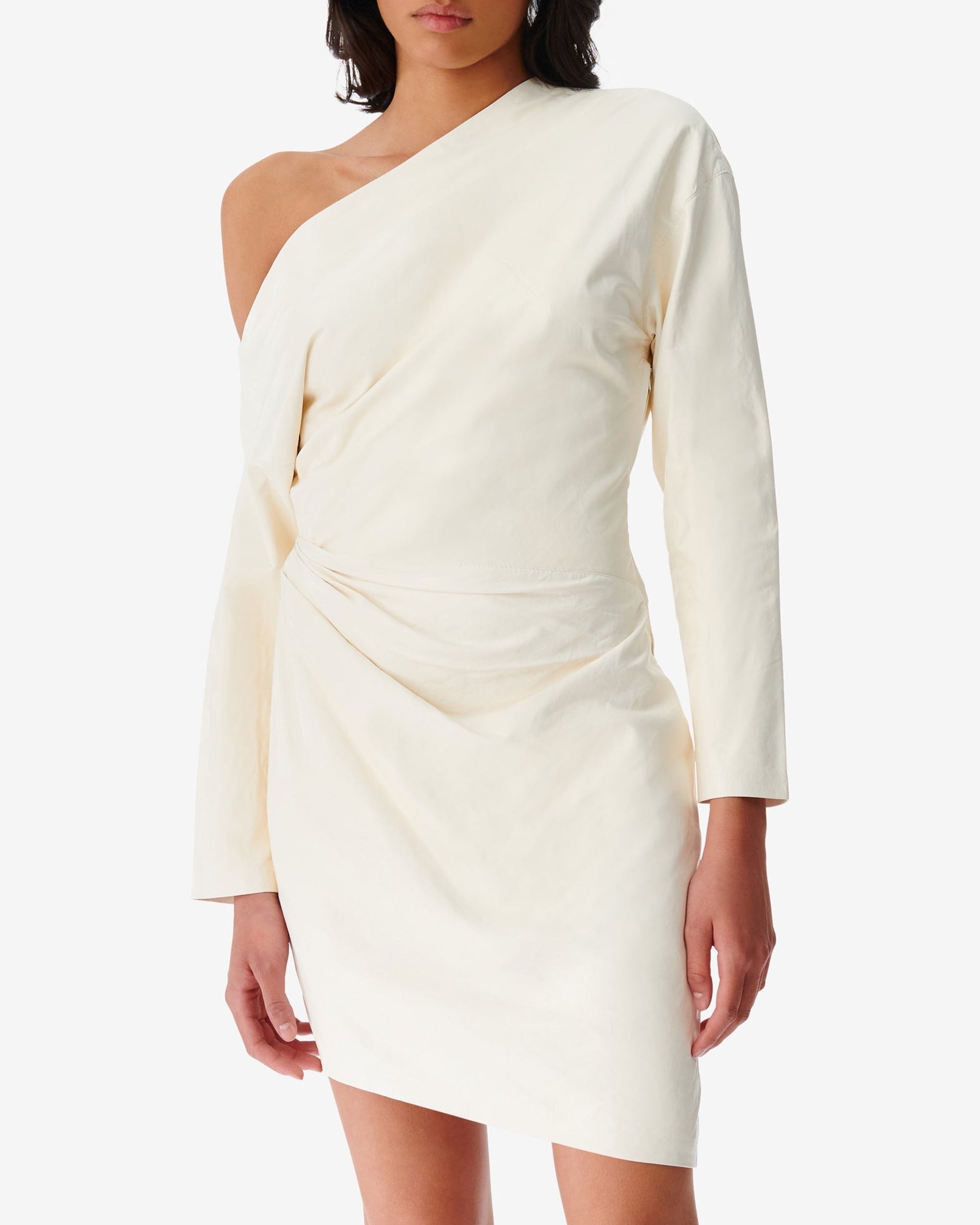 Calla short dress in leather - Natural White