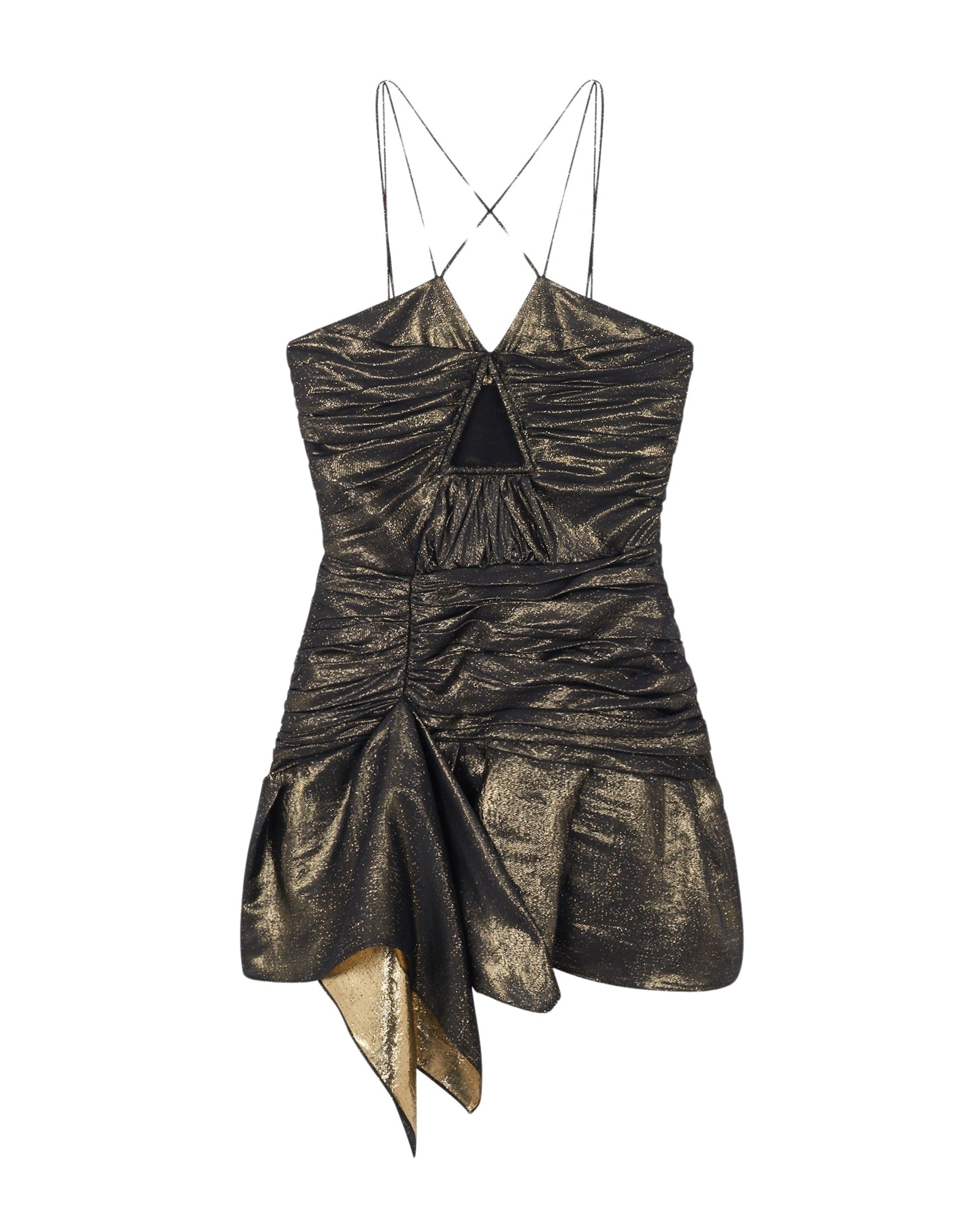 Nikki short dress in silk - Black & Gold