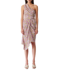 Tabea midi-length dress in silk - Ecru & Pink