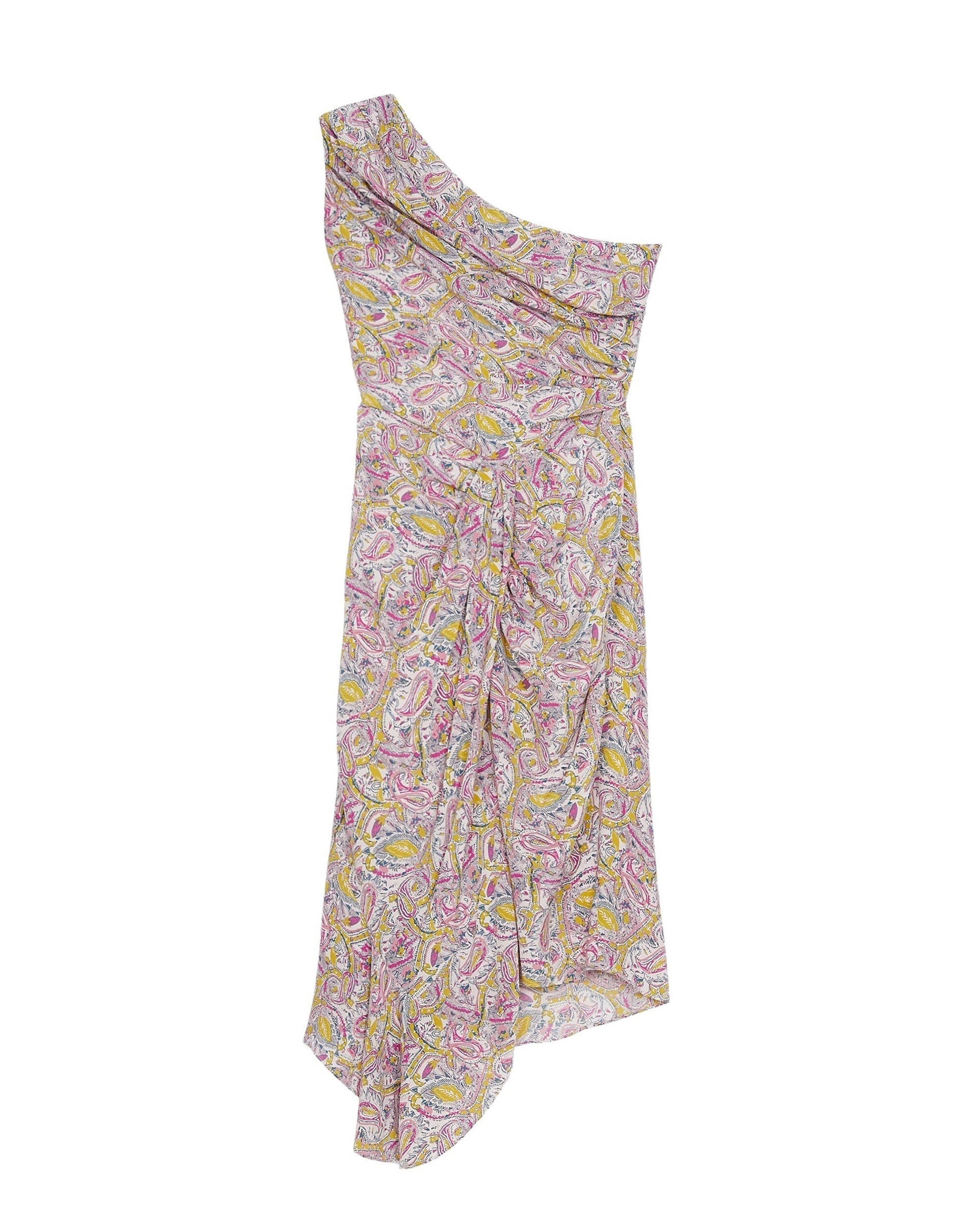 Tabea midi-length dress in silk - Ecru & Pink