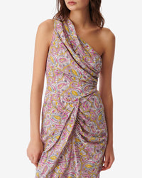 Tabea midi-length dress in silk - Ecru & Pink