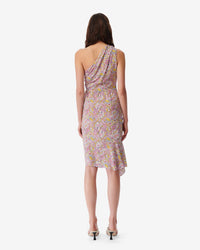 Tabea midi-length dress in silk - Ecru & Pink