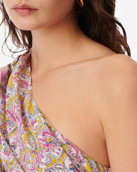 Tabea midi-length dress in silk - Ecru & Pink