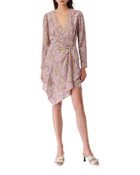 Taro short dress in silk - Ecru & Pink