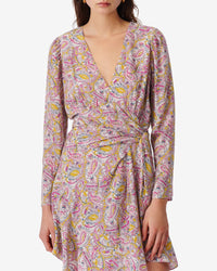 Taro short dress in silk - Ecru & Pink