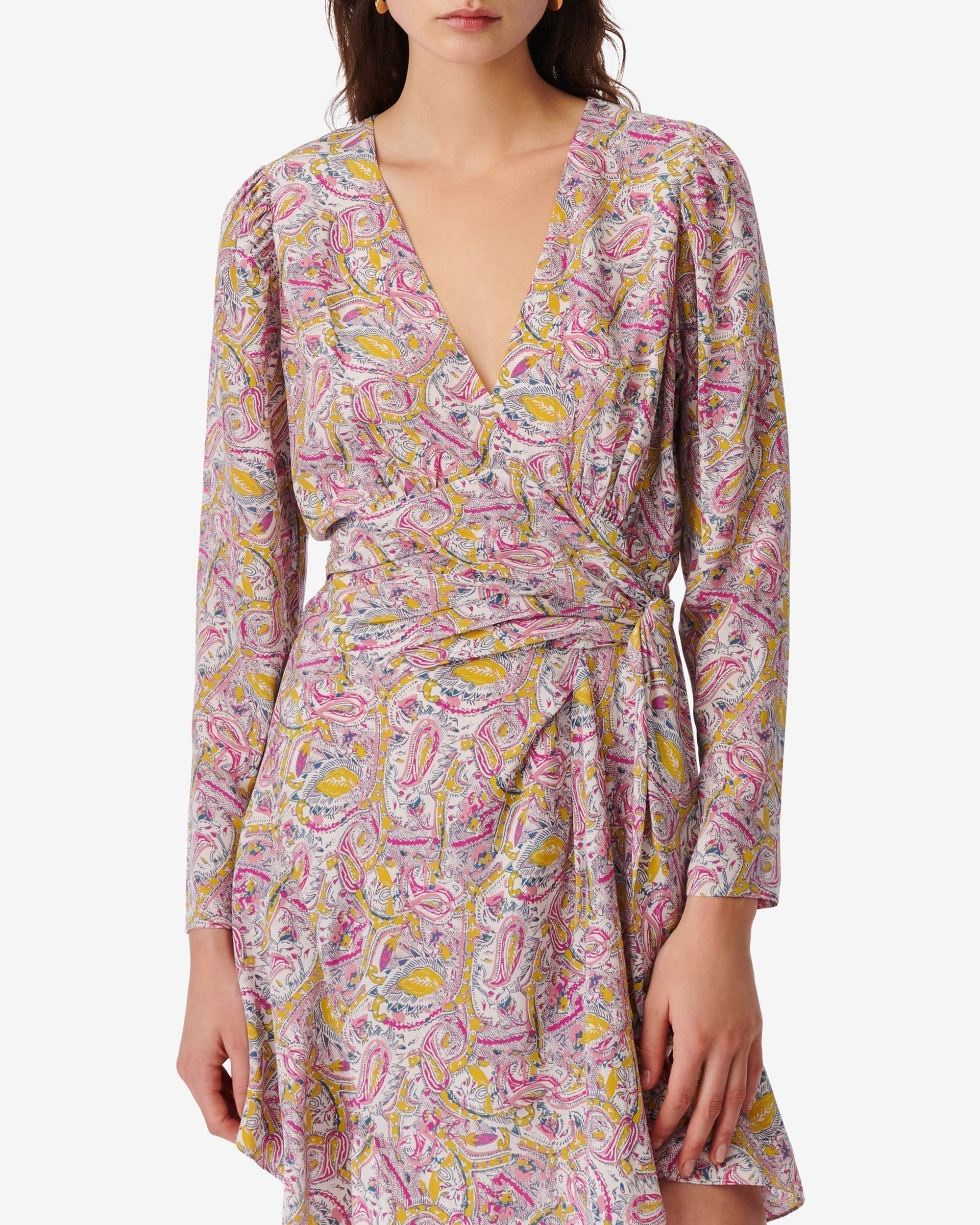 Taro short dress in silk - Ecru & Pink