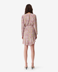 Taro short dress in silk - Ecru & Pink