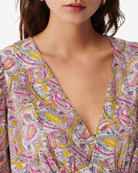 Taro short dress in silk - Ecru & Pink