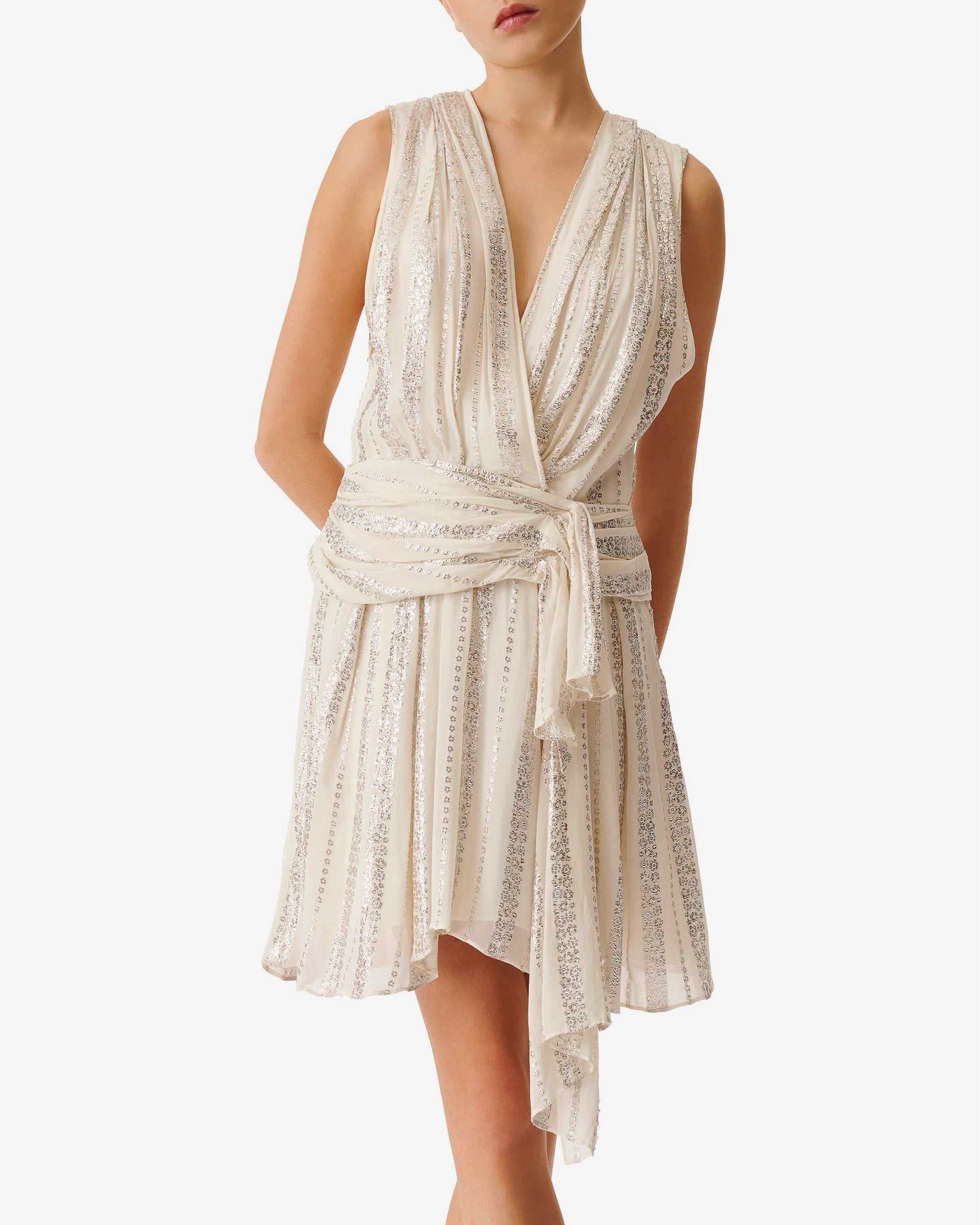 Valenta short dress - Ecru & Silver