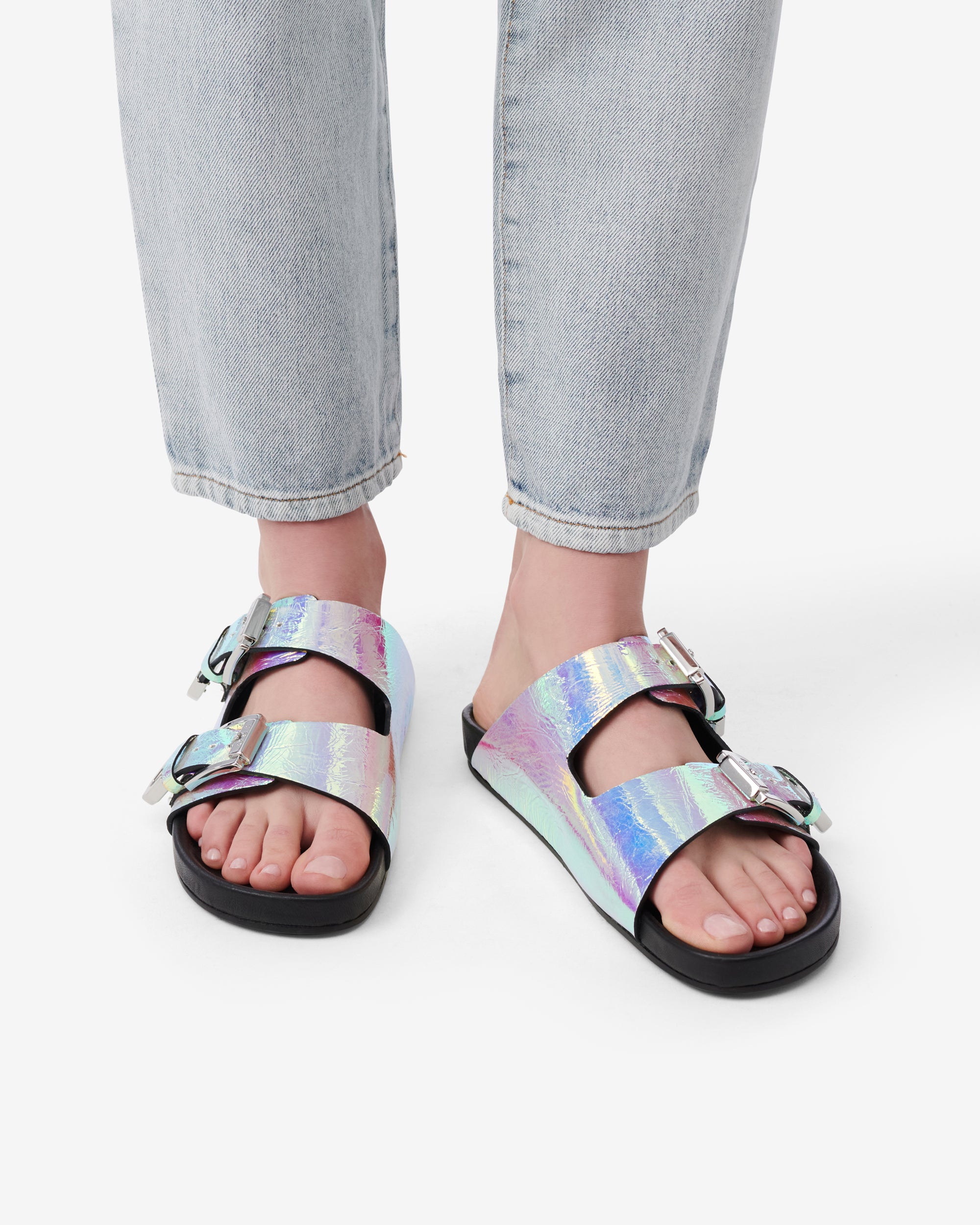 Billie Holo sandals in leather - Holographic Multico