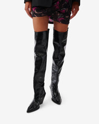 Mazolac leather heeled thigh boots - Black