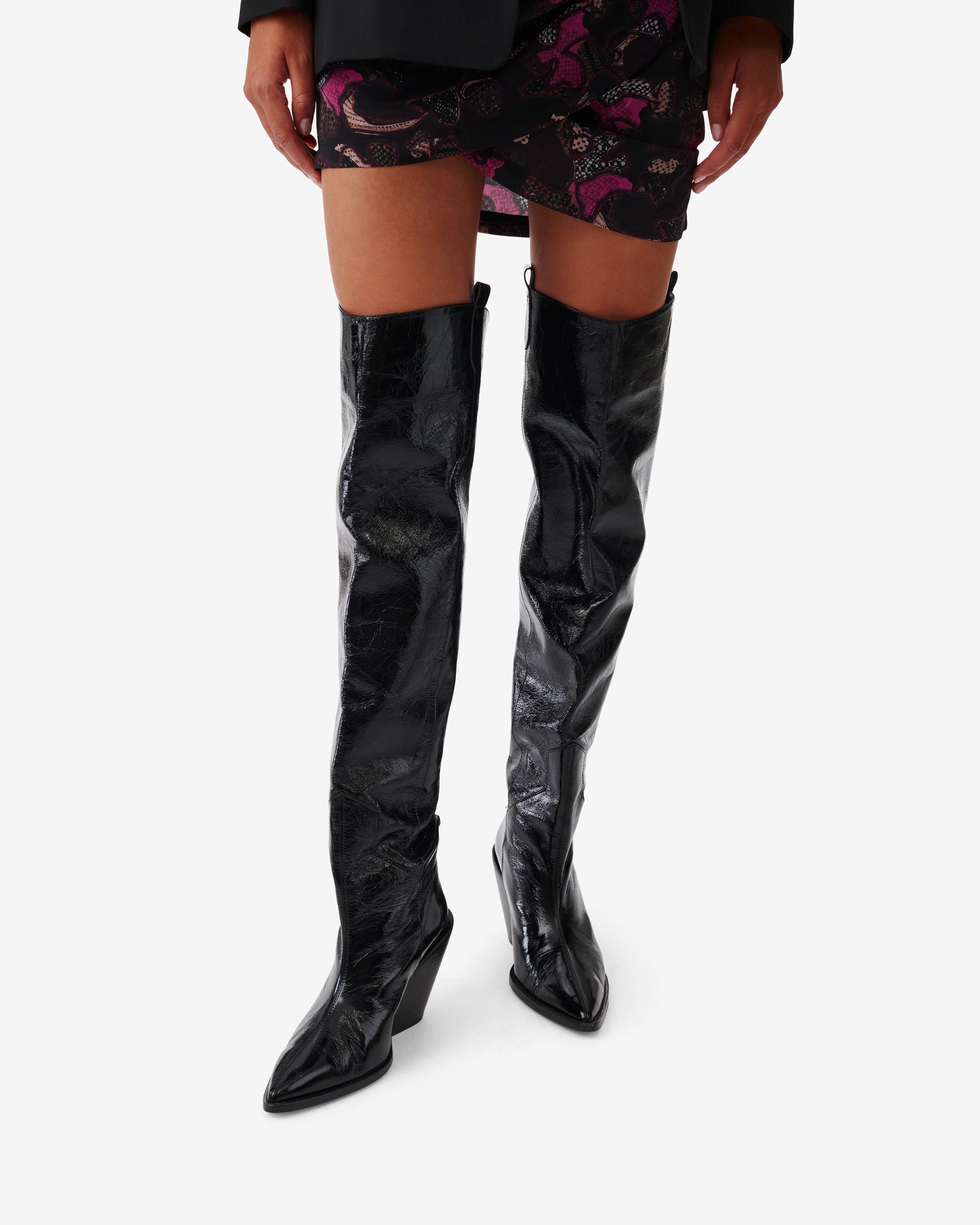 Mazolac leather heeled thigh boots - Black