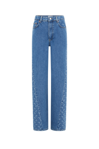 Moon Laser Blue Wash Denim Baggy Jeans - Bleu