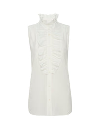 SLEEVELESS RUFFLE FRONT BLOUSECREAM