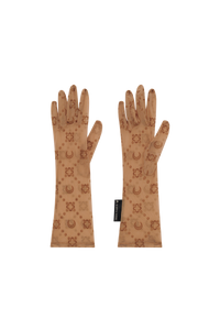 Recycled Mesh Flock Long Gloves - Camel