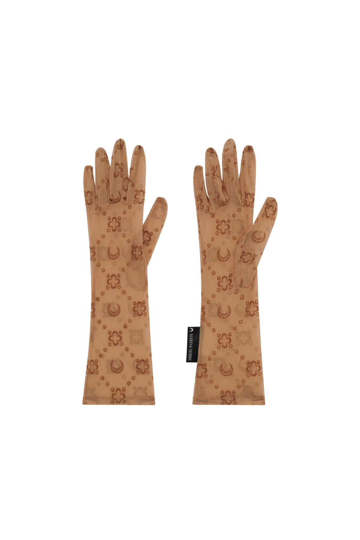 Recycled Mesh Flock Long Gloves - Camel