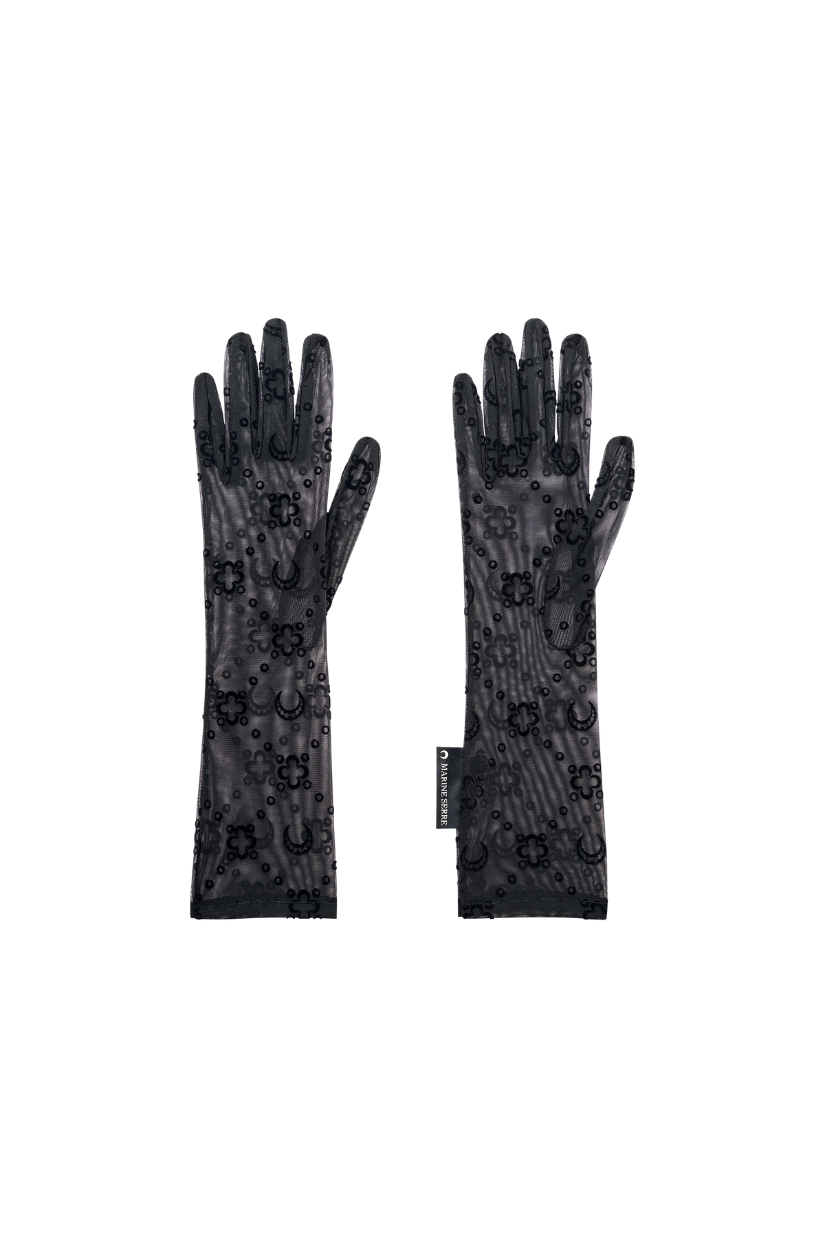 Moonogram Mesh Flock Long Gloves - Noir