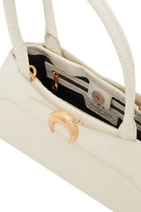 Crocodile Embossed Leather Aurora Bag Ba - Blanc