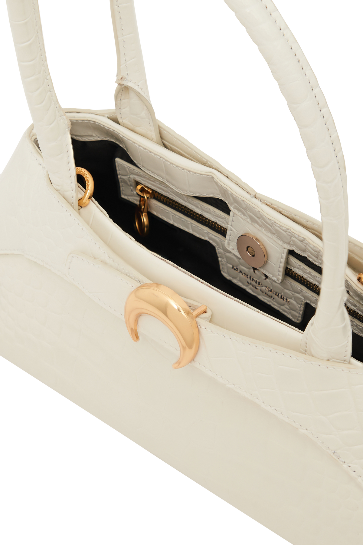 Crocodile Embossed Leather Aurora Bag Ba - Blanc