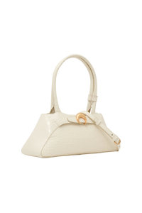 Crocodile Embossed Leather Aurora Bag Ba - Blanc
