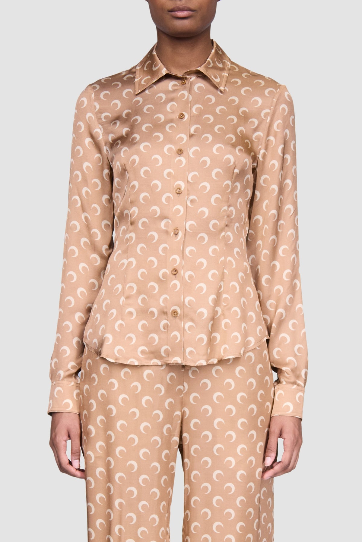 Moon Satin Shirt Blouse - Camel