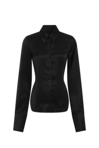 Wrapped Satin Ss Fitted Shirt - Noir