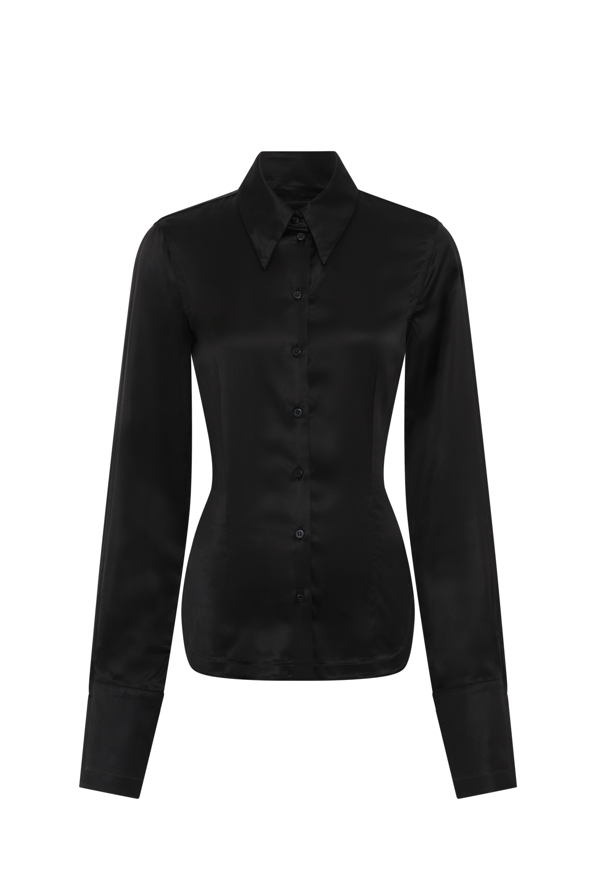 Wrapped Satin Ss Fitted Shirt - Noir