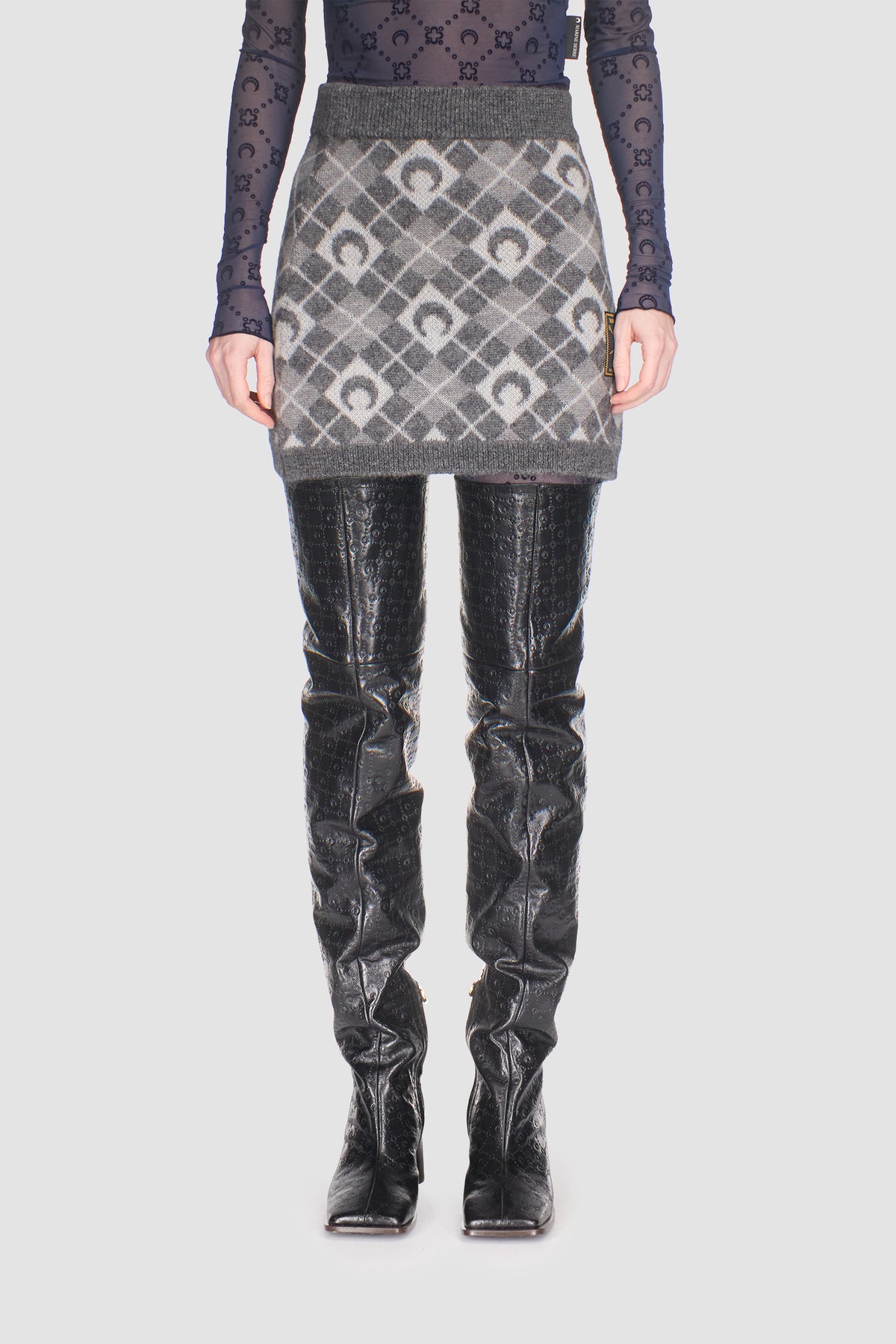 Moon Argyle Knit Mini Skirt - Gris