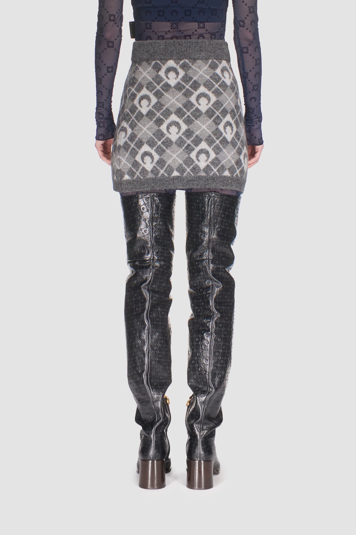 Moon Argyle Knit Mini Skirt - Gris