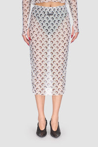 Moon Printed Mesh Midi Skirt - Blanc