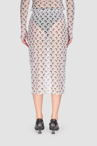 Moon Printed Mesh Midi Skirt - Blanc