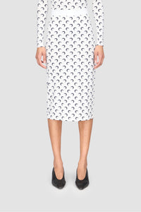 Moon Printed Jersey Knee Length Skirt - Blanc
