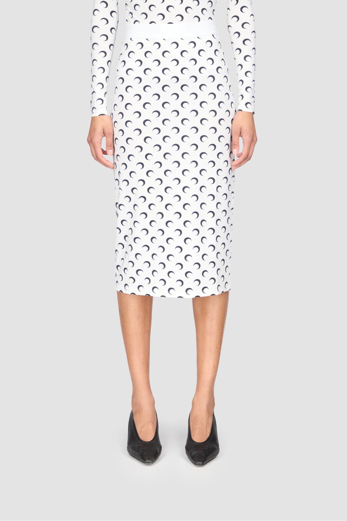 Moon Printed Jersey Knee Length Skirt - Blanc